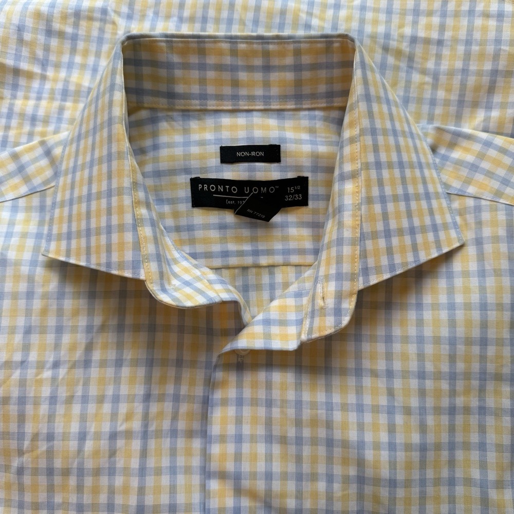 Pronto Uomo Non Iron Slim Fit Cotton Long Sleeve Dress‎ Shirt Size 15 32/33 - Picture 10 of 10